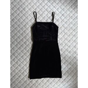 Y2K VTG Crystal Sky Black Velvet Bodycon Mini Dress Sz XS Coquette Going Out‎